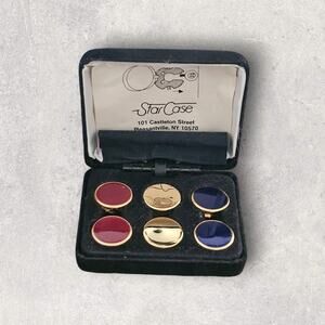 Vintage 3 Pairs Button Links Star Case in Case Gold Tone